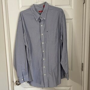 IZOD Comfort Mens Long Sleeve Classic Fit Big & Tall Button Up Stripe Shirt